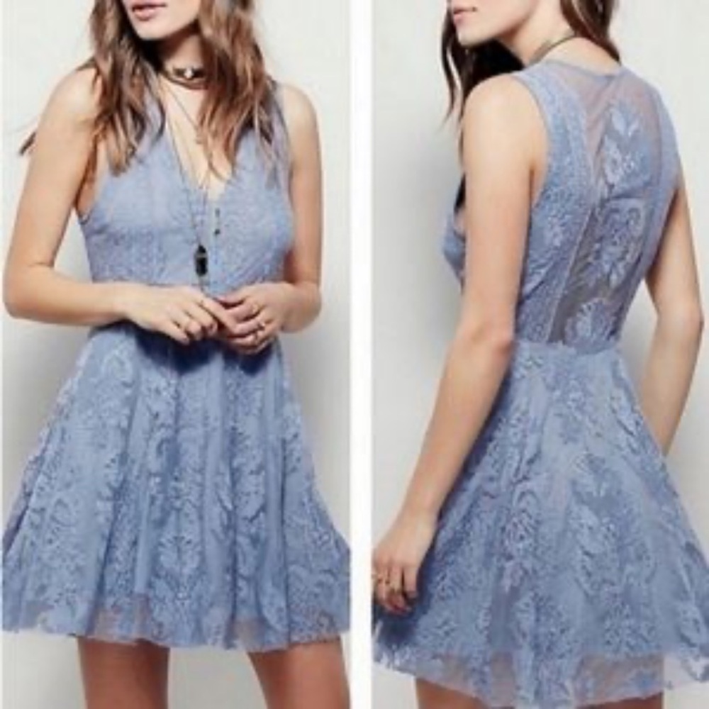 Free People Blue Lace Mini Dress